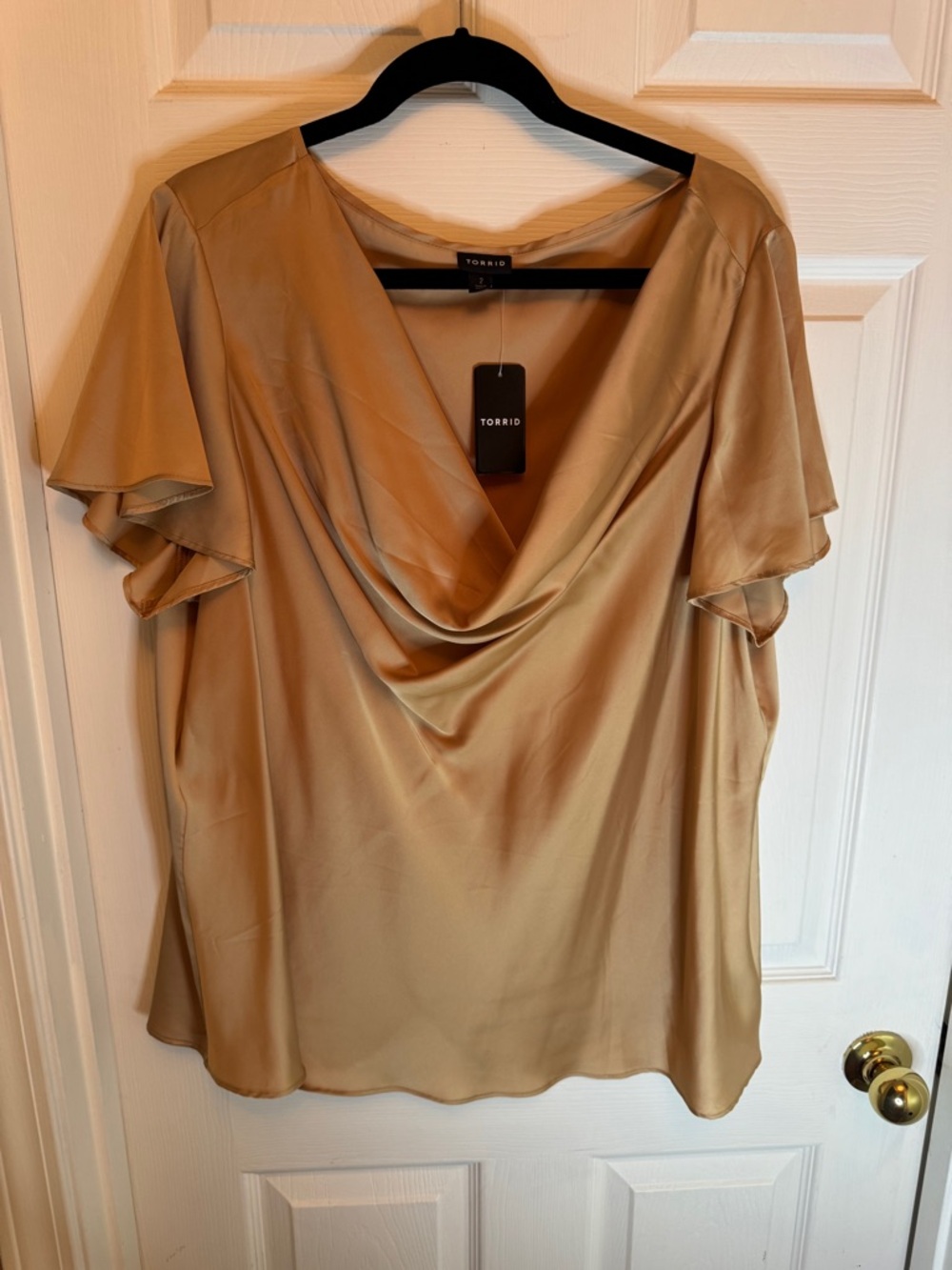 torrid Gold Satin Cowl Neck Flutter Sleeve Blouse